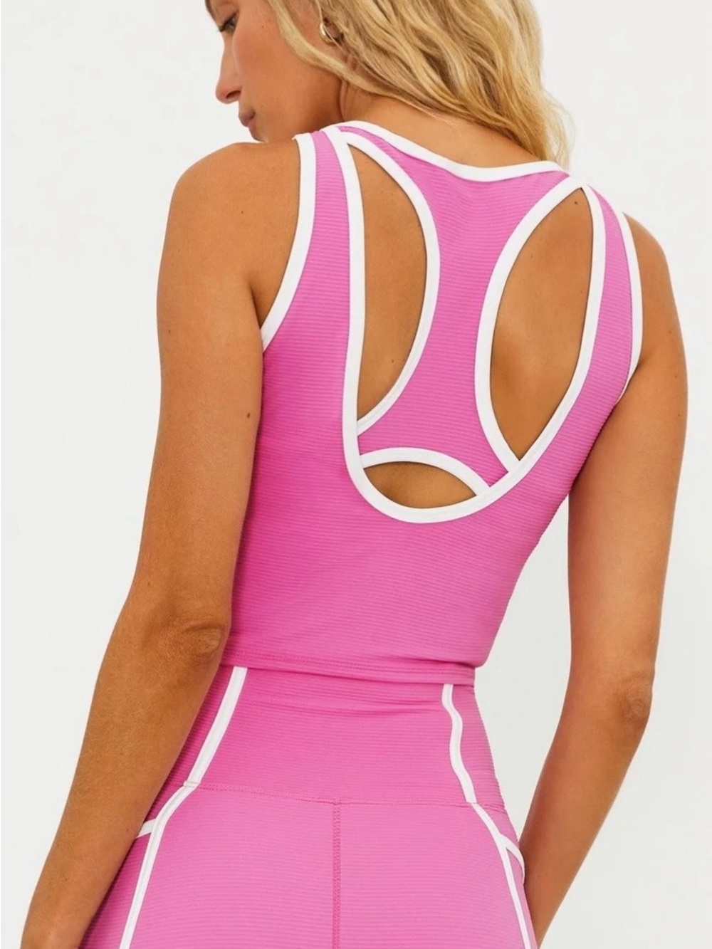 Beach Riot Pink Ribbed Sport Set with White Trim - Picture 2 of 6